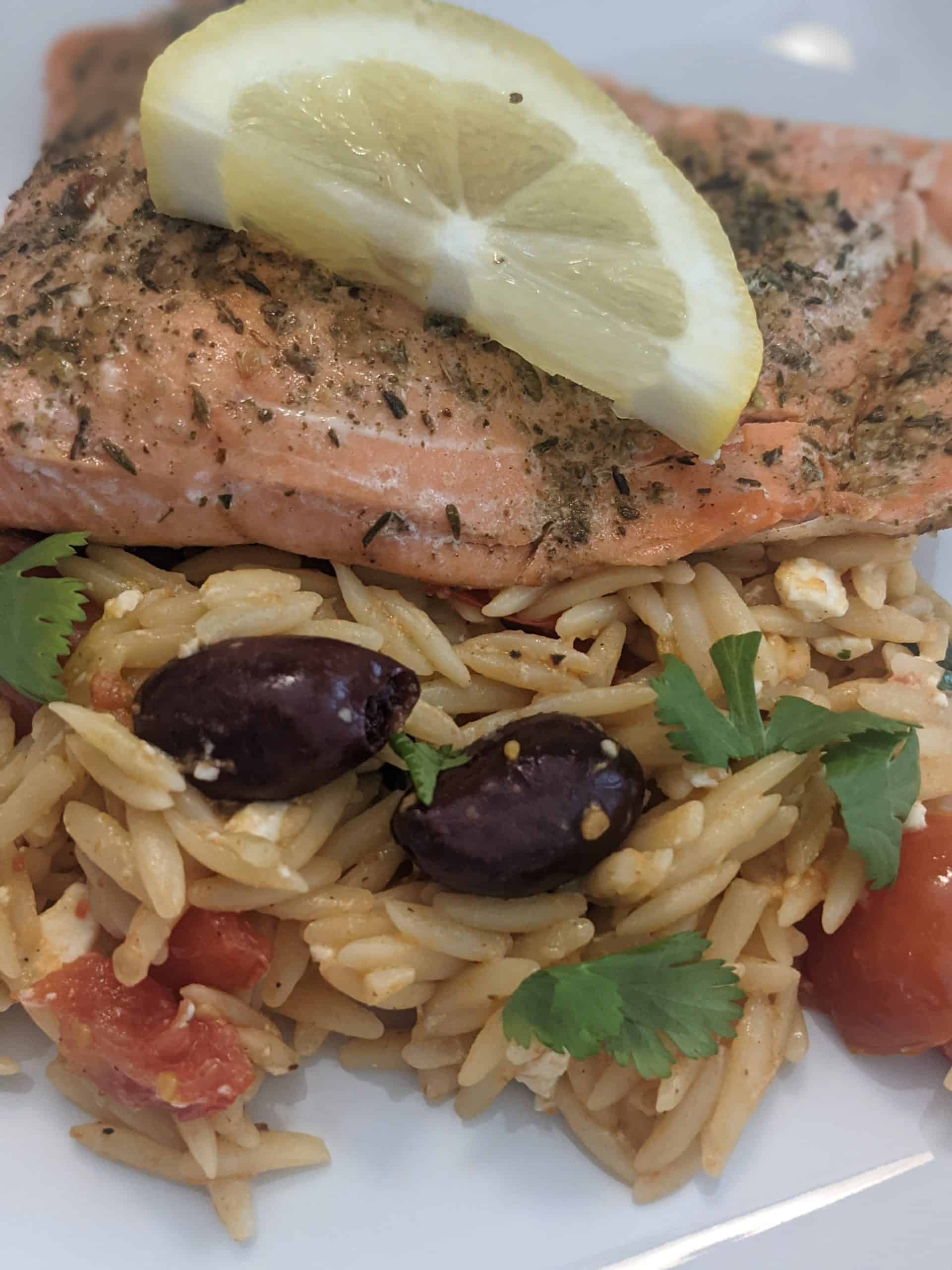 Mediterranean salmon and orzo recipe